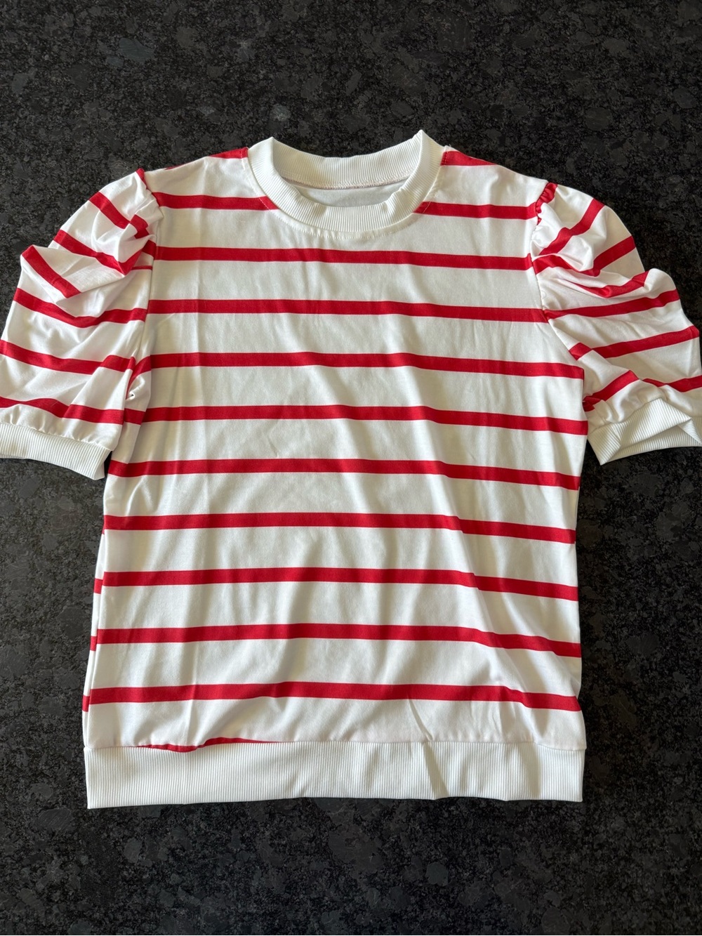 Striped Puff-Sleeve Short Sleeve Top in Red & White